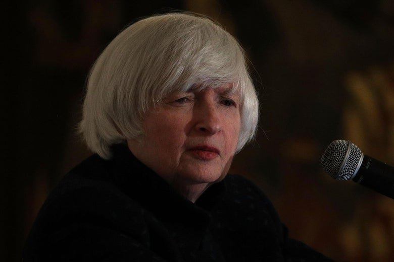 WASHINGTON, DC - OCTOBER 20:  Federal Reserve Chair Janet Yellen listens to a question during an annual dinner of the National Economists Club at the British Embassy October 20, 2017 in Washington, DC. Yellen gave a lecture on 'Monetary Policy Since the Financial Crisis.'  (Photo by Alex Wong/Getty Images)